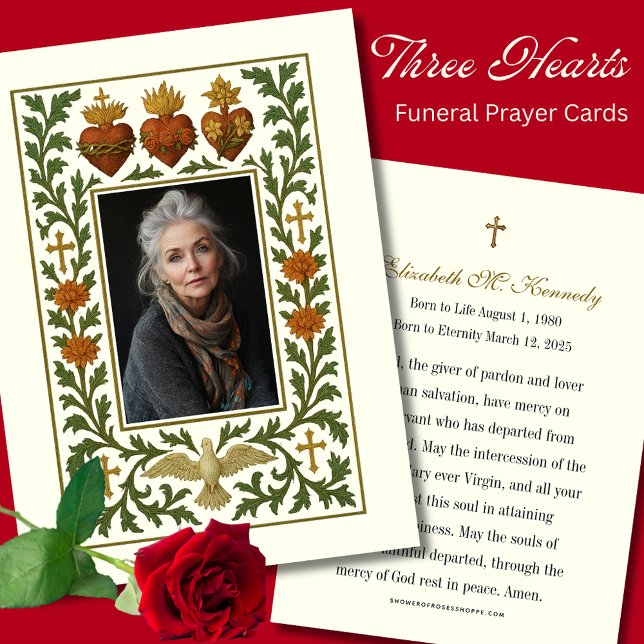 Tre Hearts Jesus Mary Joseph Funeral Prayer Visitkort (Skapare uppladdad)