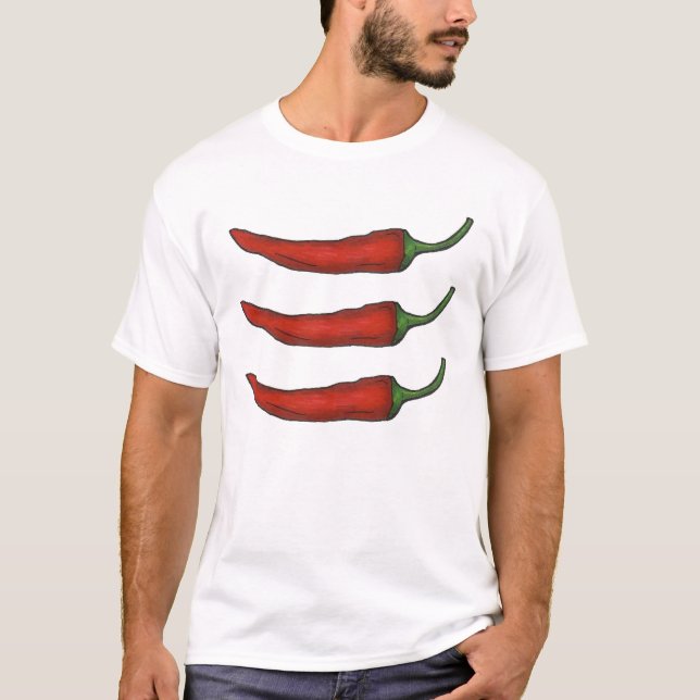 Tre Hett Spicy Red Chili Pepper Vegetable T-shirt (Framsida)