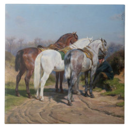 Tre hingstar (av Rosa Bonheur) Kakelplatta
