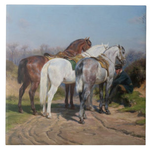 Tre hingstar (av Rosa Bonheur) Kakelplatta