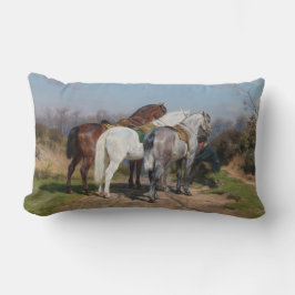 Tre hingstar (av Rosa Bonheur) Lumbarkudde