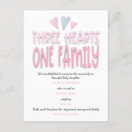 Tre Hjärtan En Familj Rosa Flicka Födelse Meddelande Vykort