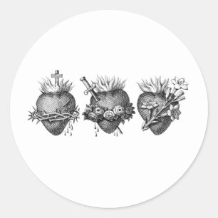 Tre Hjärter från Jesus, Mary och Joseph Adress Runt Klistermärke