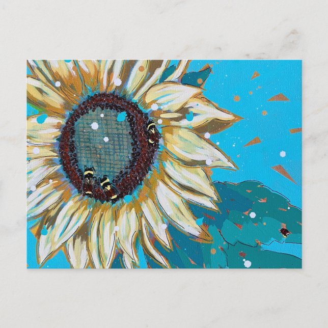 Tre humlor på en solros vykort (Framsida)