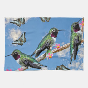 Tre Hummingbird på en gren Floss Silt Kökshandduk