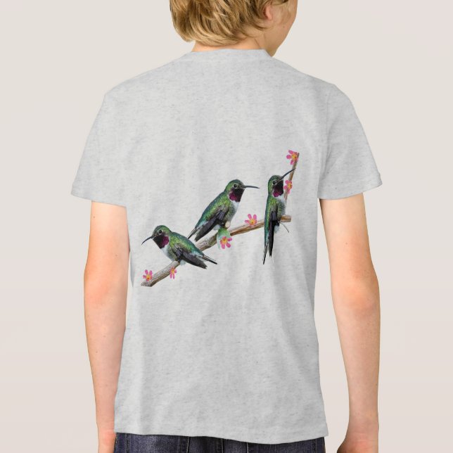 Tre Hummingbird på en gren Floss Silt T Shirt (Baksida)