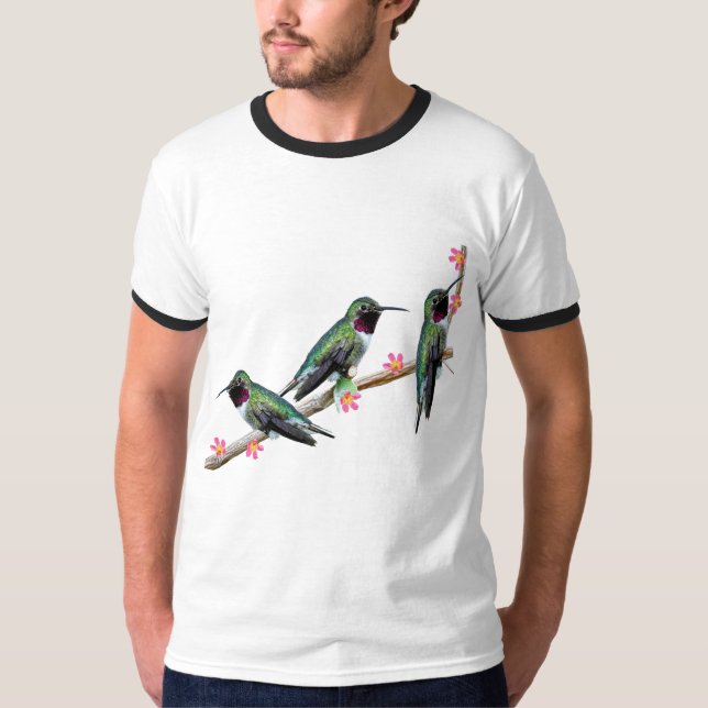 Tre Hummingbird på en gren Floss Silt T Shirt (Framsida)