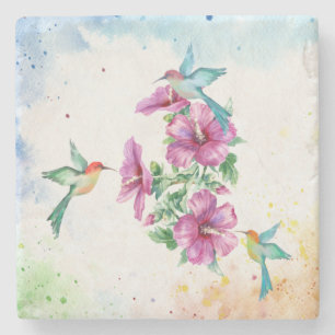 Tre Hummingbird Watercolor Stone Underlägg