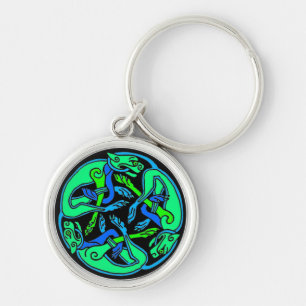 Tre Hundar Celtic Knot-Nyckelring Rund Silverfärgad Nyckelring