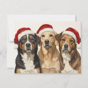 Tre hundar julhattar God Jul Trio Julkort