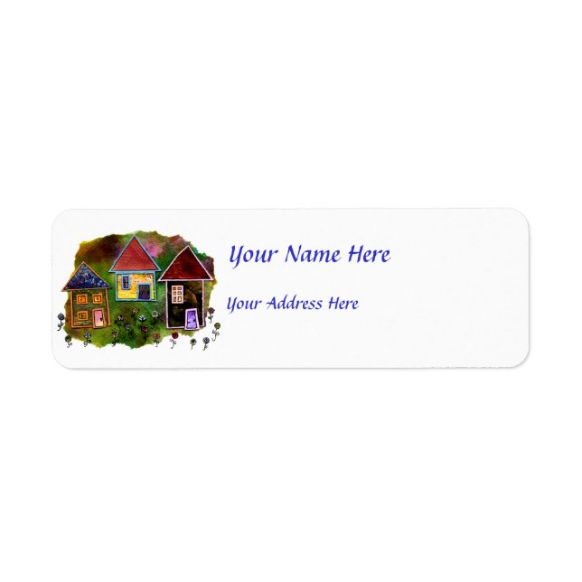 Tre huskollage med blommor returadress etikett (Framsidan)