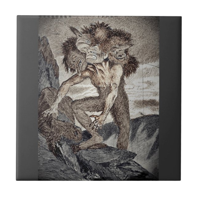 Tre huvudmonster kakelplatta (Framsidan)