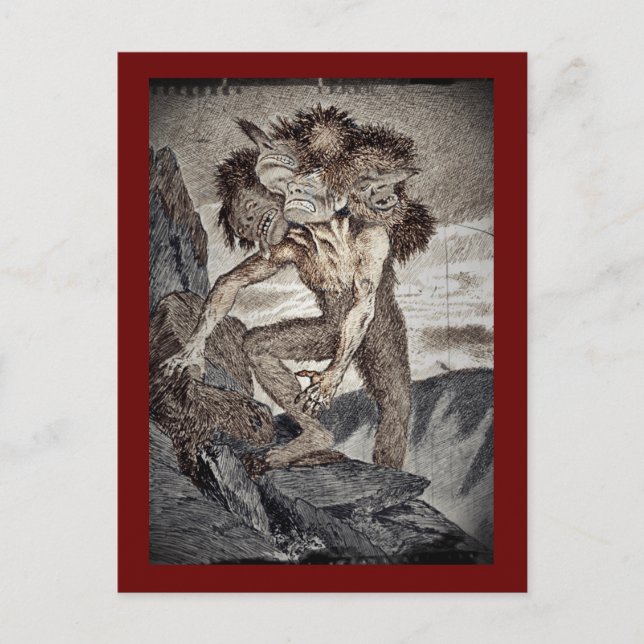 Tre huvudmonster vykort (Framsida)