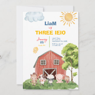 Tre I-E-I-O 3:e födelsedagsinbjudan Inbjudningar