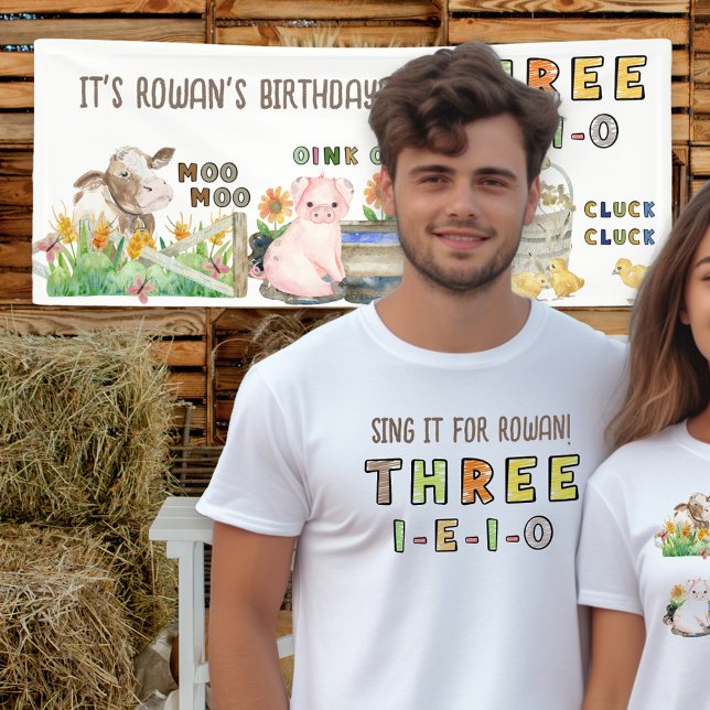 Tre-i-e-i-o 3rd Birthday Farm Thated Parants T Shirt (Parent t-shirts for child's 3rd birthday with three-i-e-i-o nursery rhyme farm theme)
