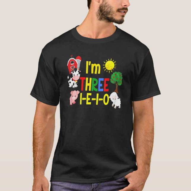 Tre I E I O Farm Party 3:e födelsedagstävling T Shirt (Framsida)