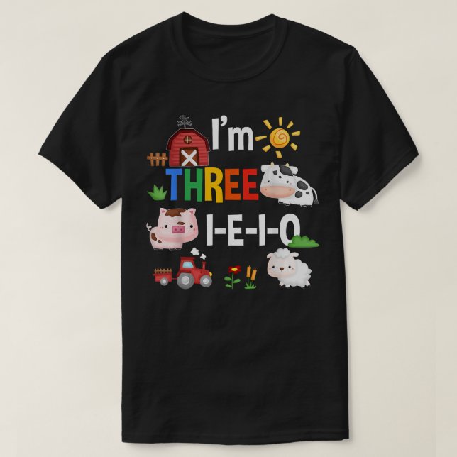 Tre I E I O Farm Party 3:e födelsedagstävling T Shirt (Design framsida)