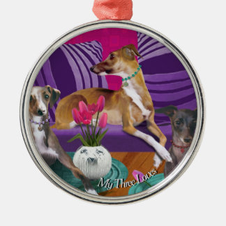 Tre italienska Greyhounds Porträtt Art Ornament