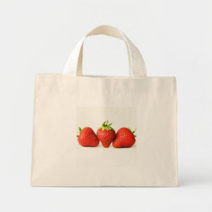 Tre jordgubbar på White TT Mini Tote Bag Tygkasse