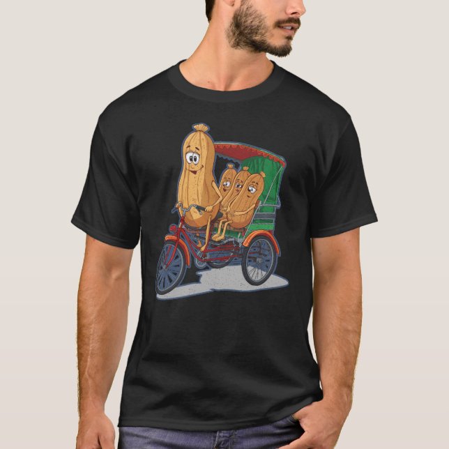 Tre jordnötter och en rickshaw-grafik t shirt (Framsida)