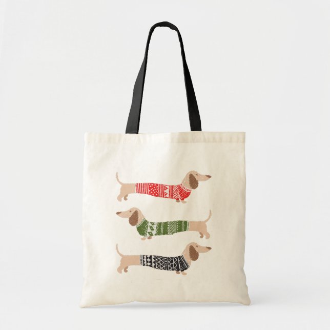 Tre julfula fulsvettar Dachshund Hundar Tygkasse (Framsidan)