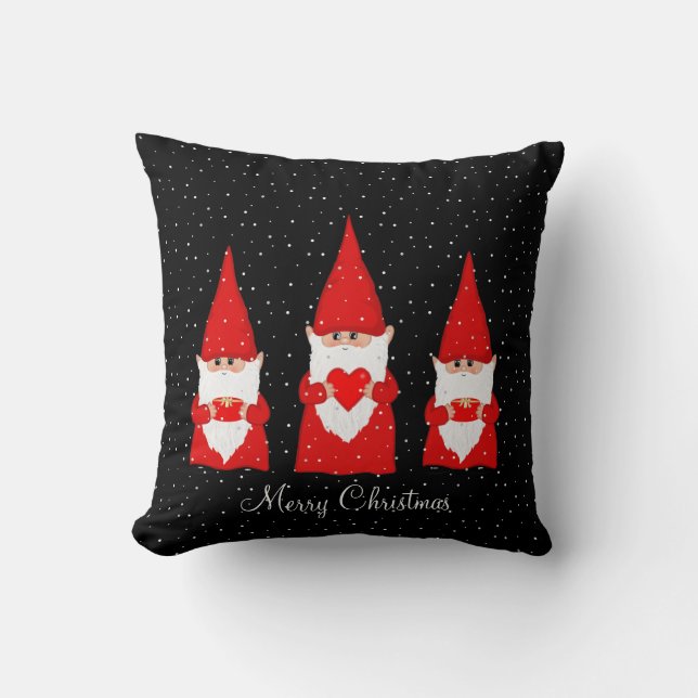 Tre julgnomar på svart kastkudde kudde (Framsida)
