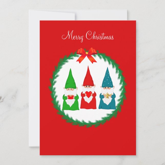 Tre jultomter på rött (Framsida)