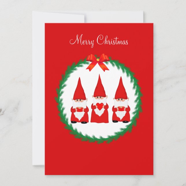 Tre jultomter på rött (Framsida)