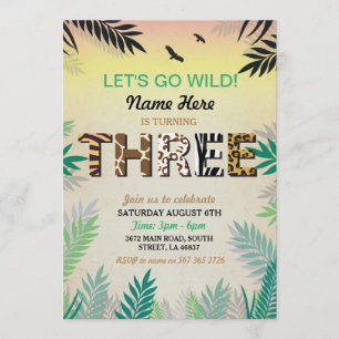TRE Jungle 3:e födelsedagen Party Safari ZOO Inbju Inbjudningar