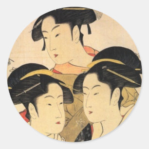 Tre kända Beauties Japansk Art Sticker Runt Klistermärke