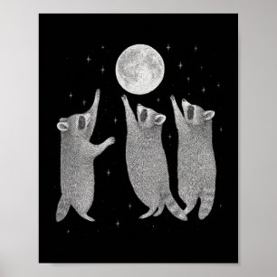 Tre kapplöpningar och Måne Vintage Raccoon Meme Ha Poster