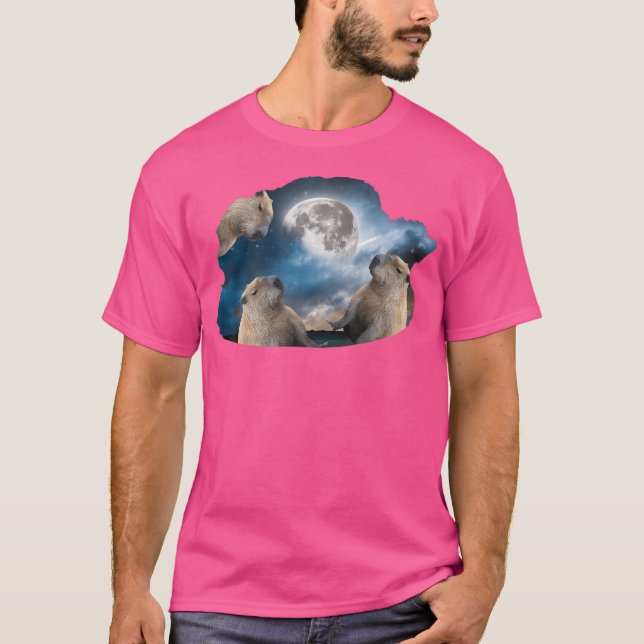 Tre kapybarer och Måne T Shirt (Framsida)