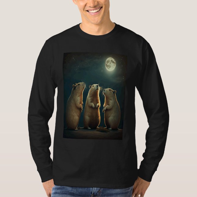 Tre Kapybaror Ylar Mot Månen T Shirt (Framsida)