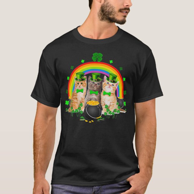 Tre kat St patricks day Kattunge Kitten Älskare T Shirt (Framsida)