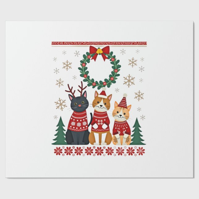 Tre Katt Rolig Jul Katt Fula Xmas Tröja Mig Presentpapper (Platt)