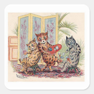 Tre katter av Louis Wain Fyrkantigt Klistermärke