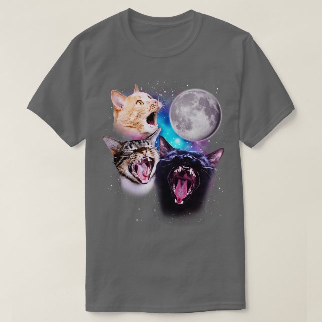 Tre katter Howl vid Måne T Shirt (Design framsida)