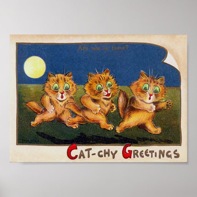 Tre katter i en brådska, Louis Wain Poster (Framsidan)