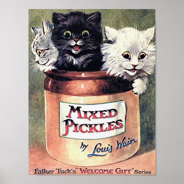 Tre katter i en syltburk, Louis Wain Poster (Framsidan)