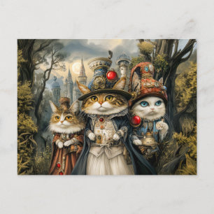 Tre katter i Steampunk Fantasy Forest Vykort