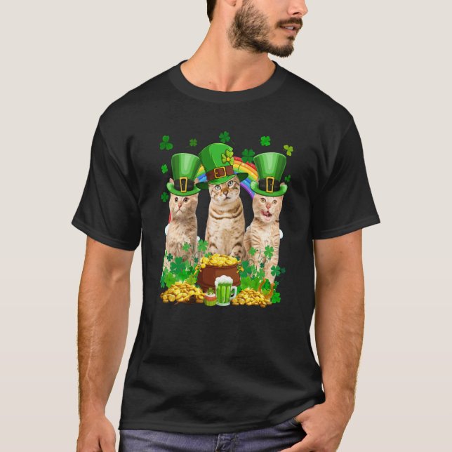 Tre katter Leprechaun Shamrock C Saint Patrick's D T Shirt (Framsida)