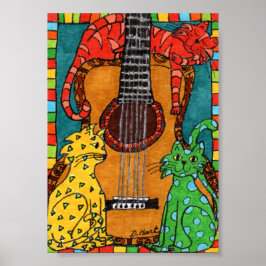 Tre katter med Guitar Mini Folk Art Poster