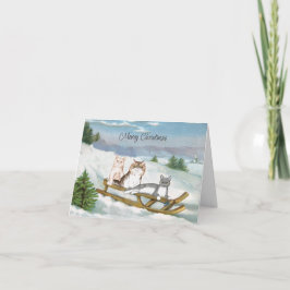 Tre katter på ett Sled Winter Scene julkort Kort