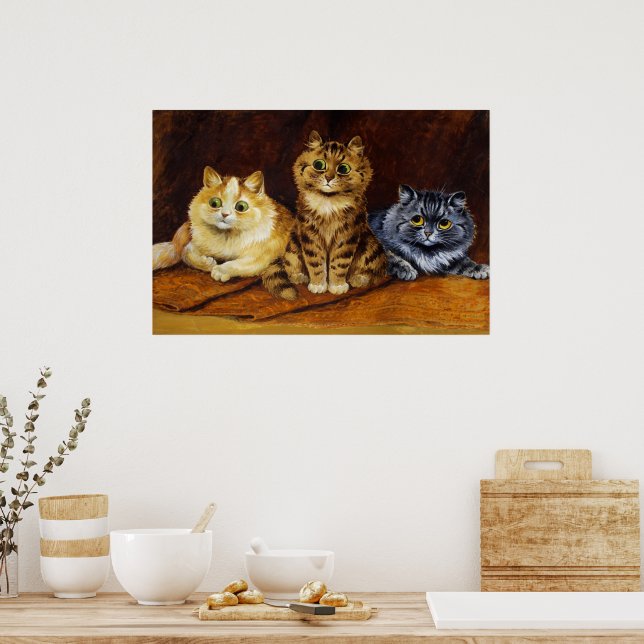 Tre katter på Persiska Matta av Louis Wain Poster (Kök)