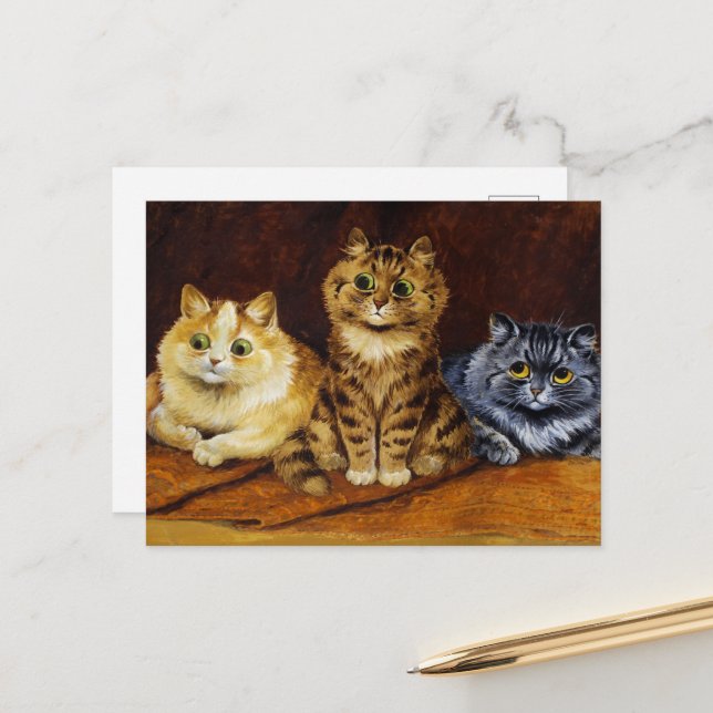Tre katter på Persiska Matta av Louis Wain Vykort (Fram/Back In Situ)