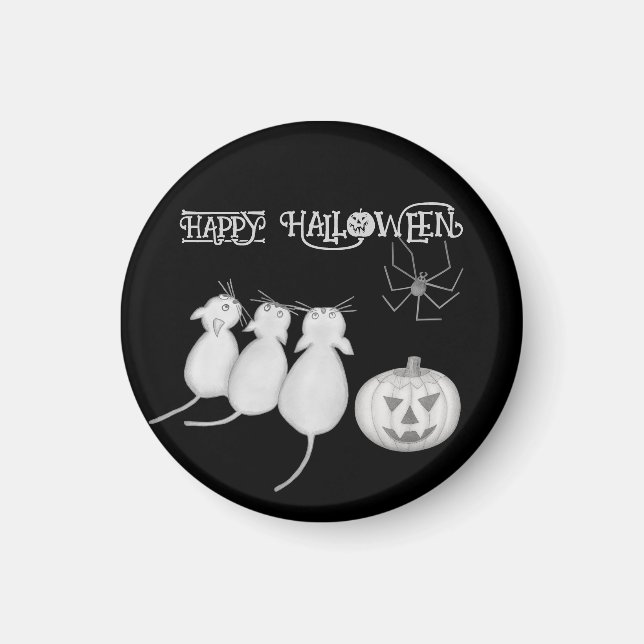 Tre katter, pumpa och spindel Halloween Magnet (Framsidan)