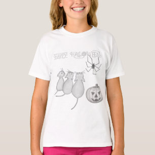 Tre katter, pumpa och spindel Halloween T Shirt