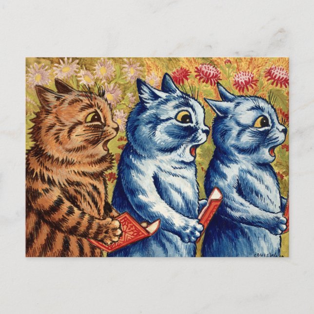 Tre katter som sjunger. Gouache av Louis Wain, 192 Vykort (Framsida)