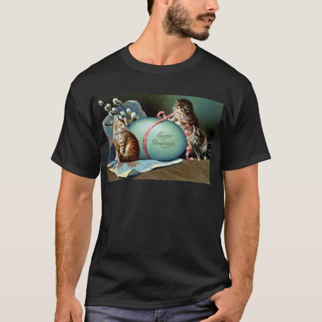 Tre katter & stor blåttpåskägg tee shirt (Framsida)