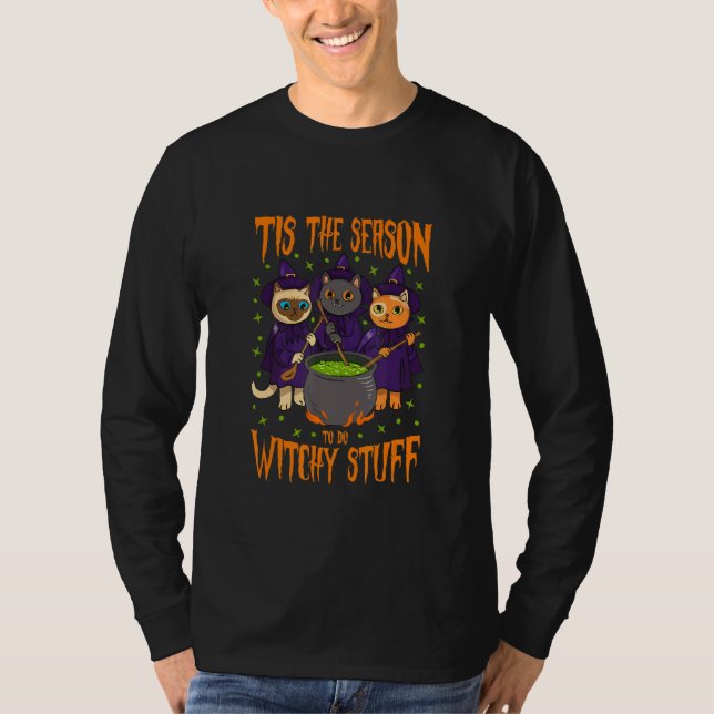 Tre katter Witch som Cauldron i årstidsviken T Shirt (Framsida)